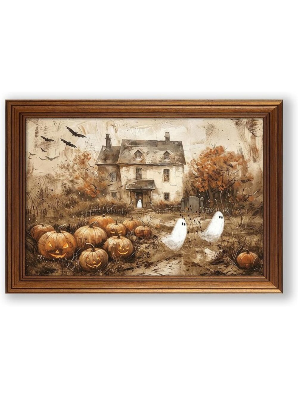 Cute Ghost Halloween Wall Art | Gothic Dark Academia Canvas Print 20x30" Framed